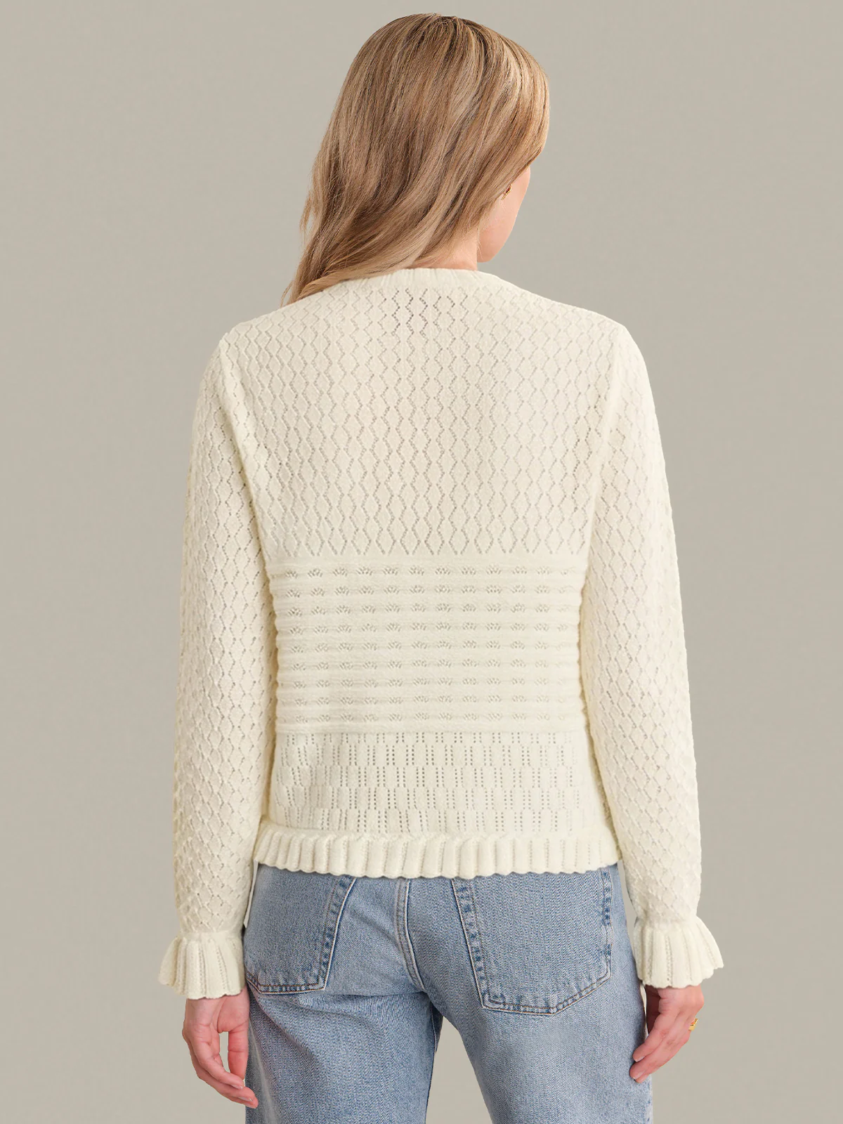 Adair: Pointelle Ruffle Trim Cotton Cardigan - Image 3