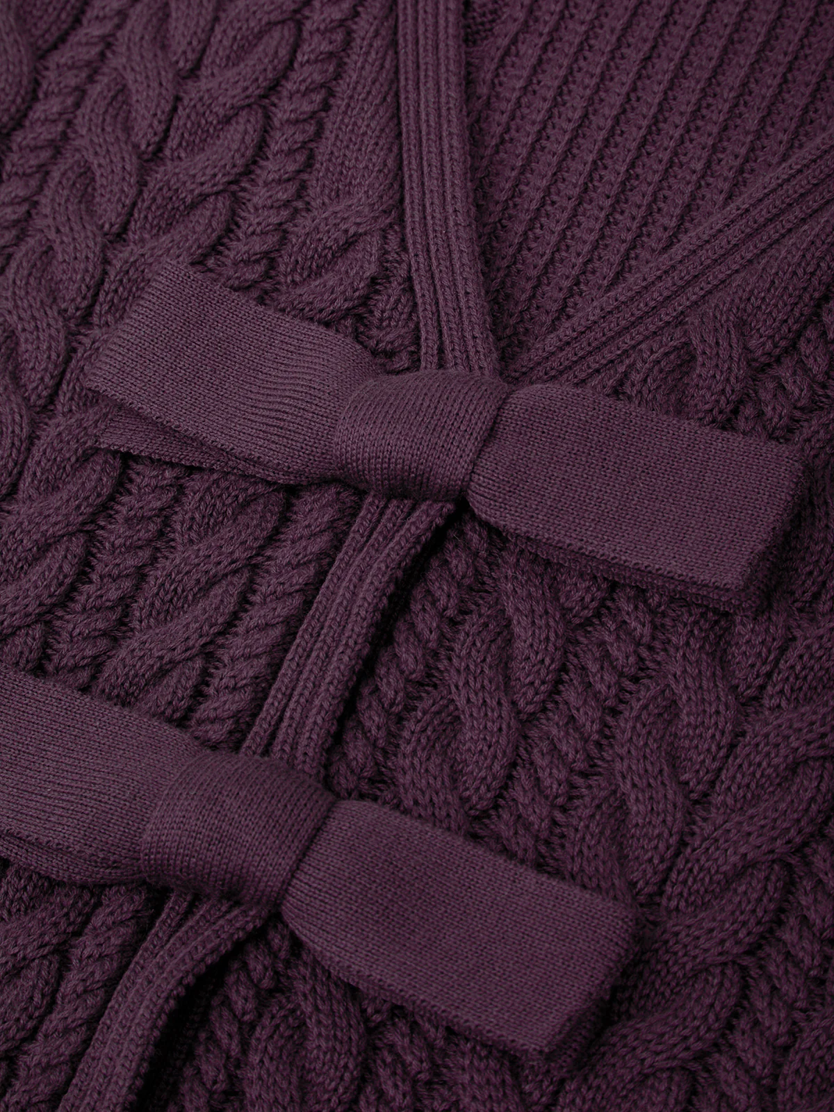 Alexandra All Over Cable Puff Sleeve Bow Cardigan - Image 4
