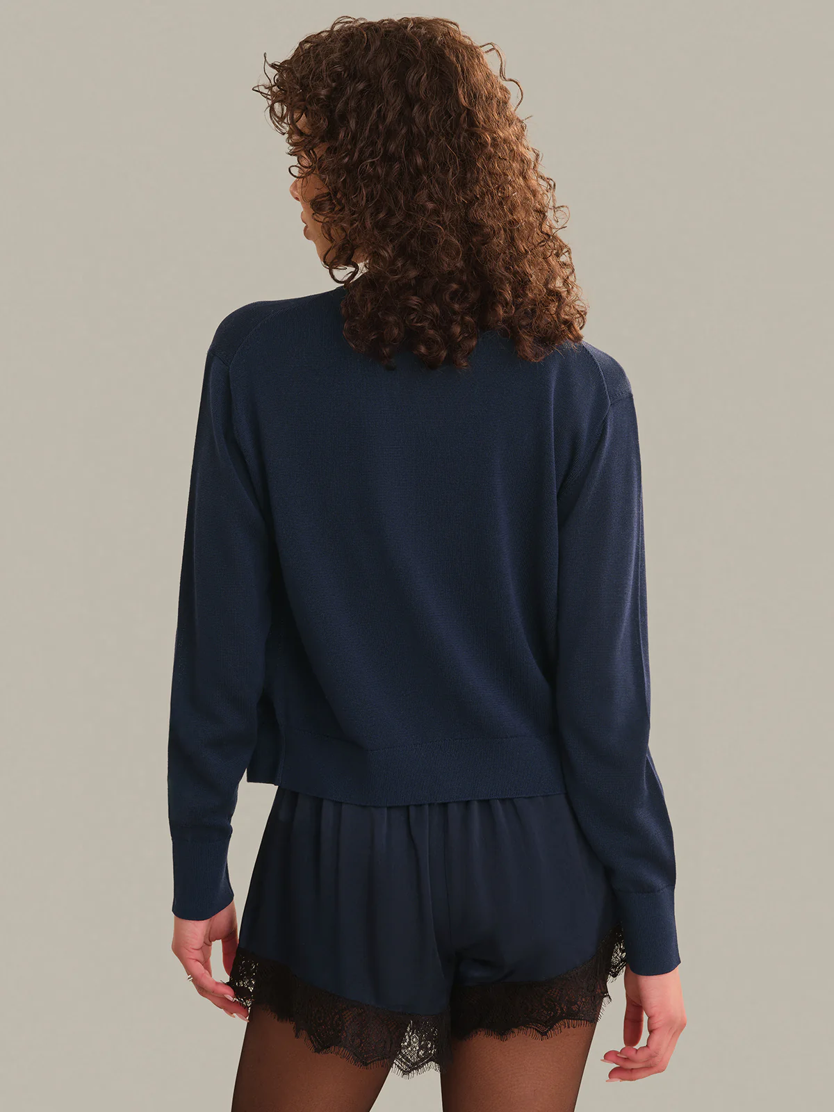 Bennett Sheer Long Sleeve Button Down Crew Neck Cardigan - Image 3
