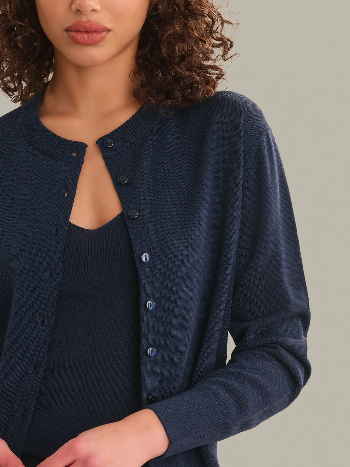 Bennett Sheer Long Sleeve Button Down Crew Neck Cardigan - Image 4
