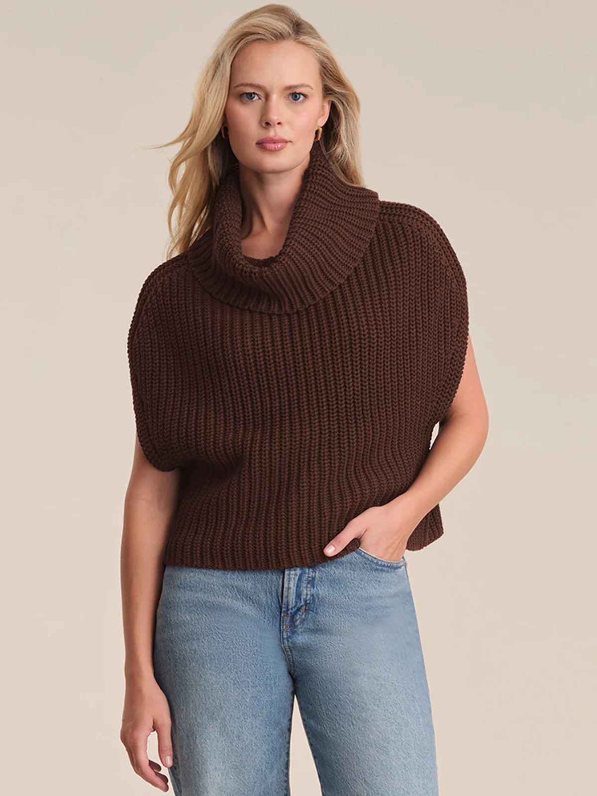 Cate: Cotton Sleeveless Turtleneck Sweater