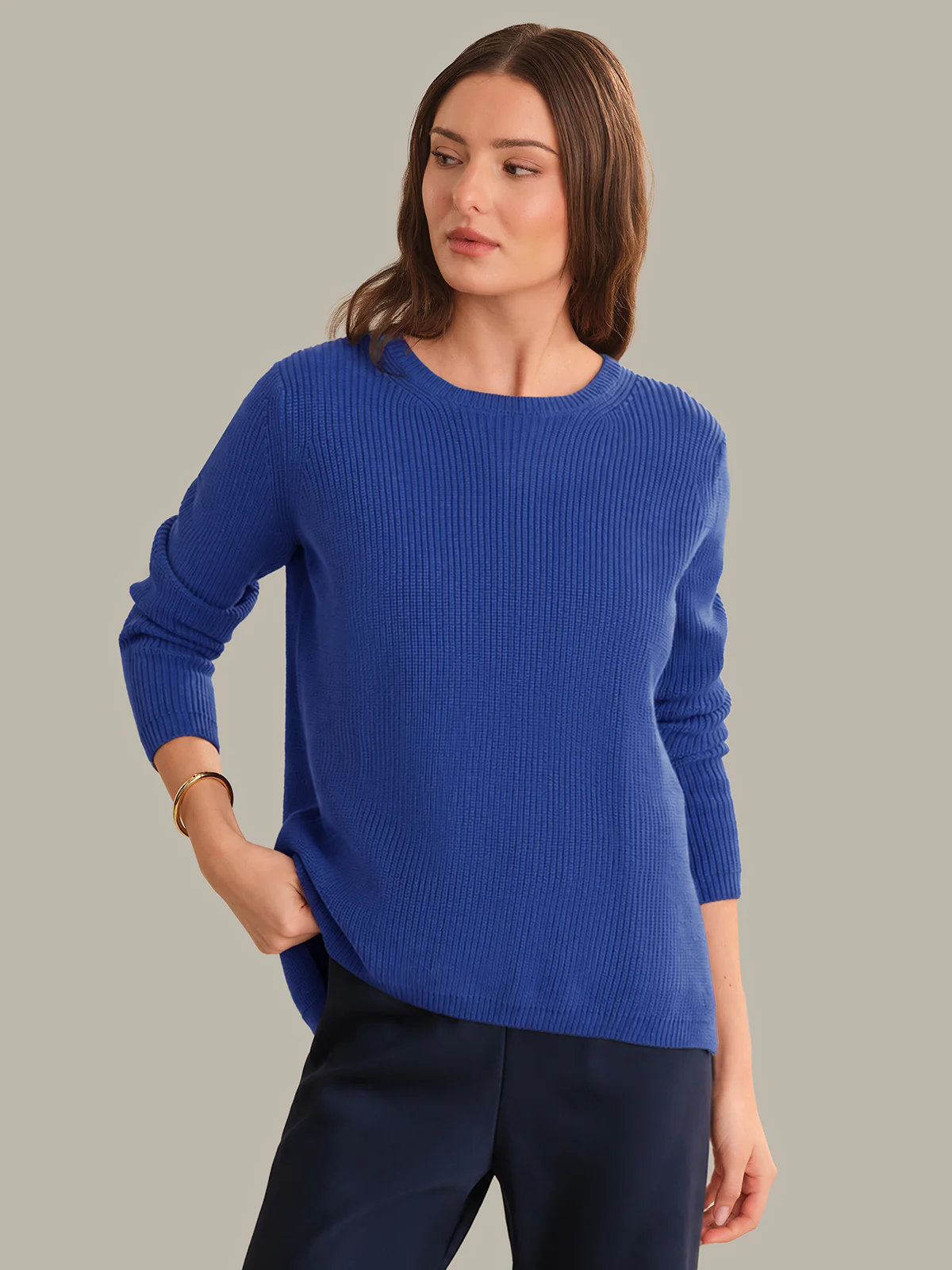 Emma: Crewneck Shaker Stitch Cotton Sweater