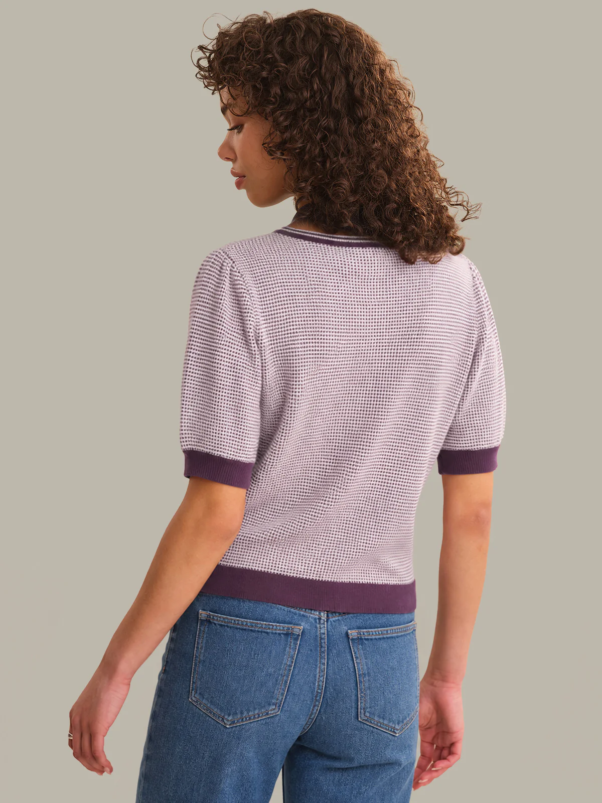 Grayson Tweed Like Puff Sleeve Henley - Image 3
