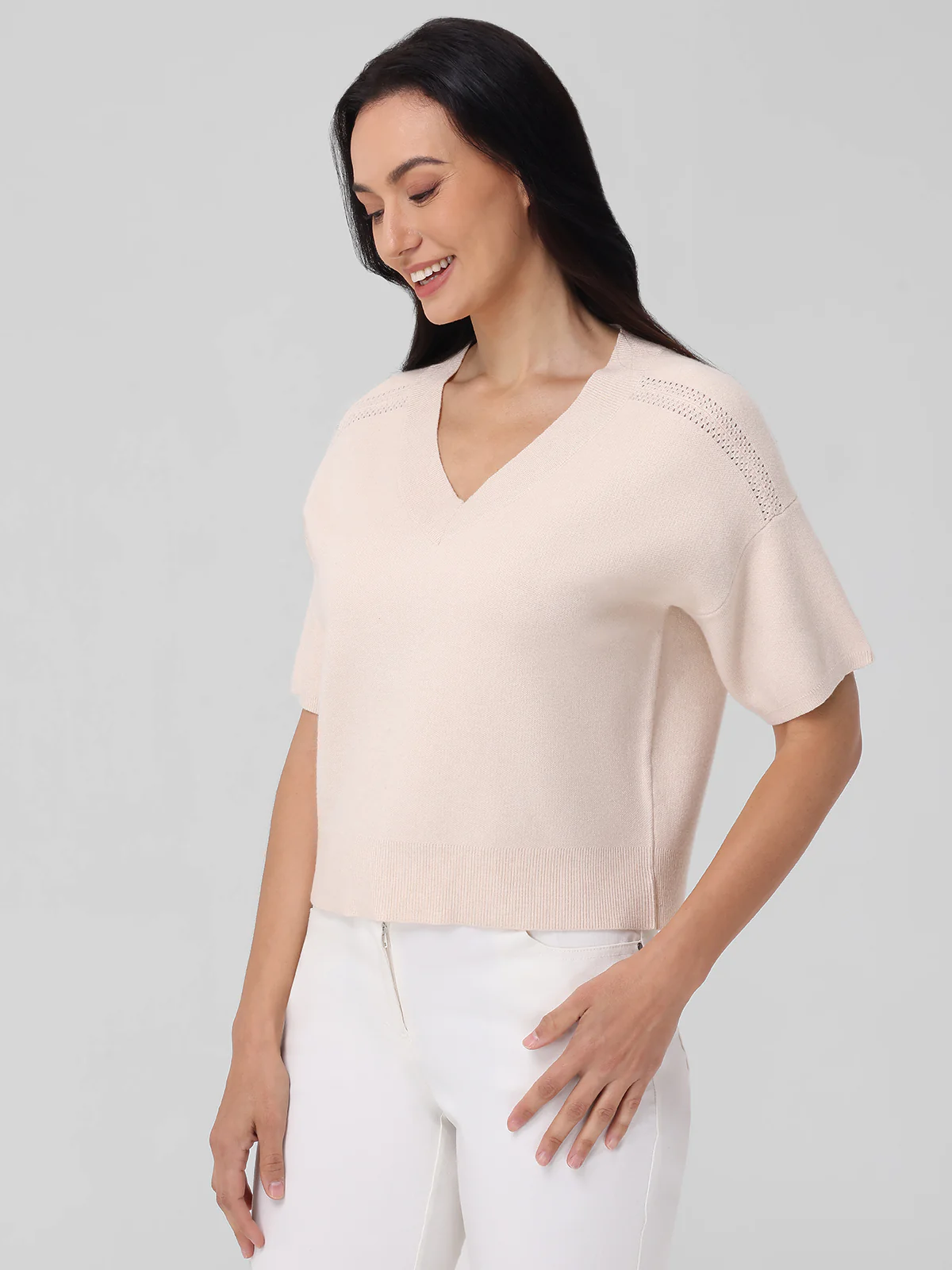 Isla: V-Neck Short Sleeve Sweater - Image 2