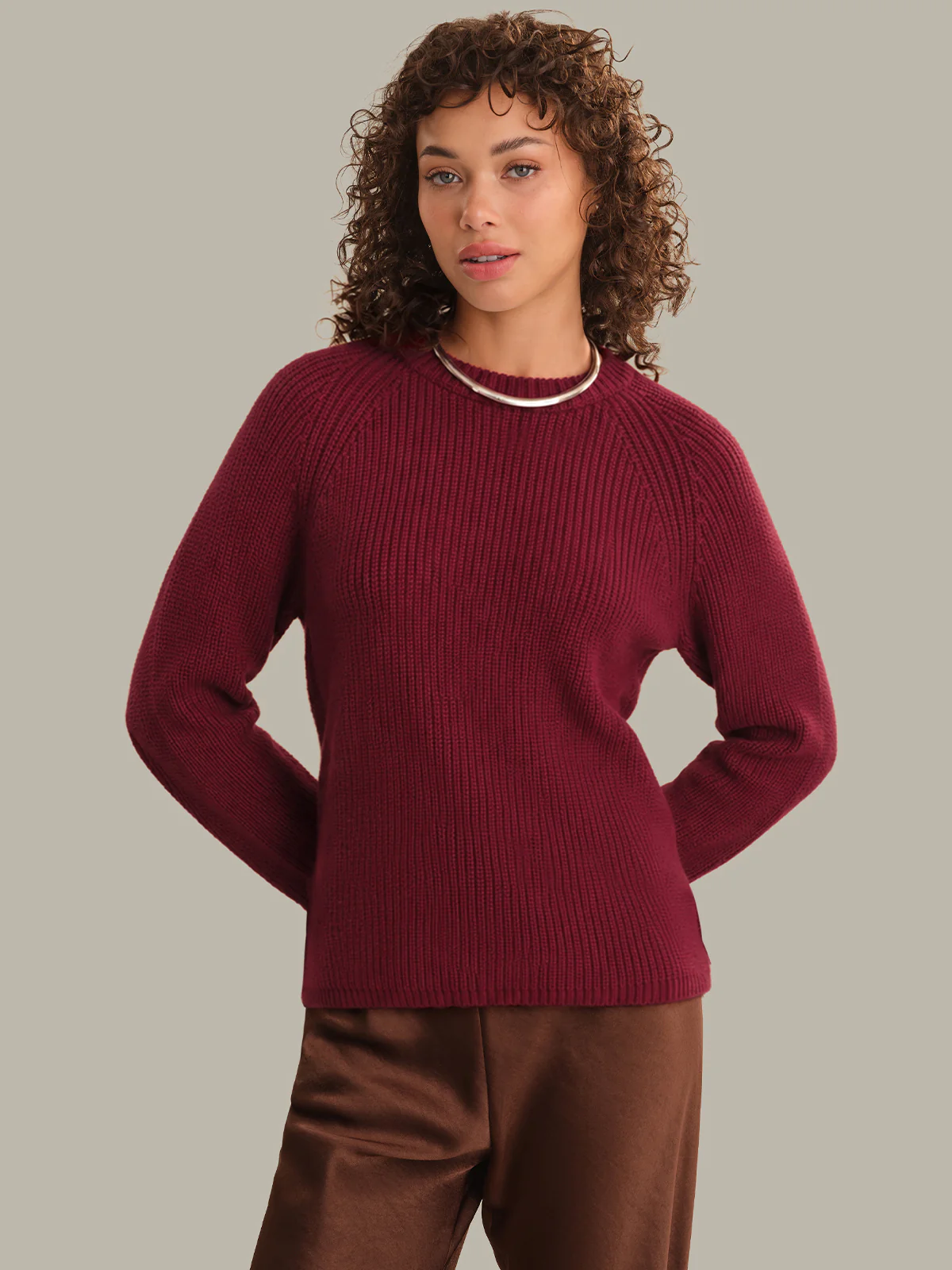 Jane: Crewneck Shaker Stitch Cotton Sweater