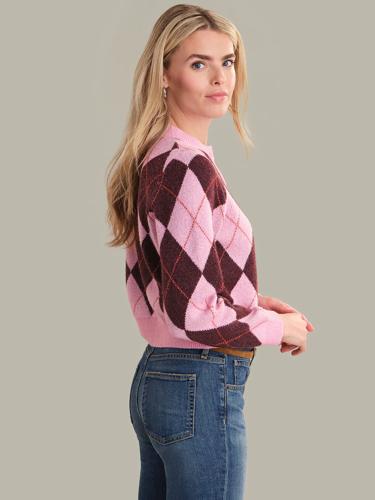 Parker: Diamond Check Crewneck Cardigan - Image 2