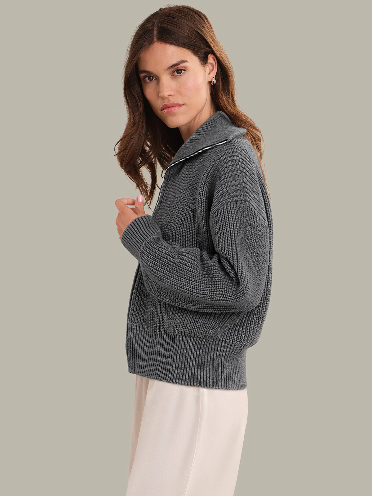 Piper: Cotton Zip-Up Collared Sweater Jacket - Image 2