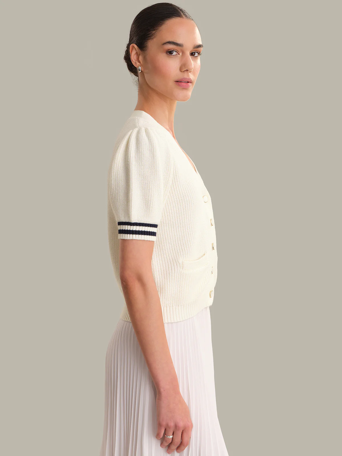 Reagan: Cotton Puff Sleeve Cardigan - Image 2