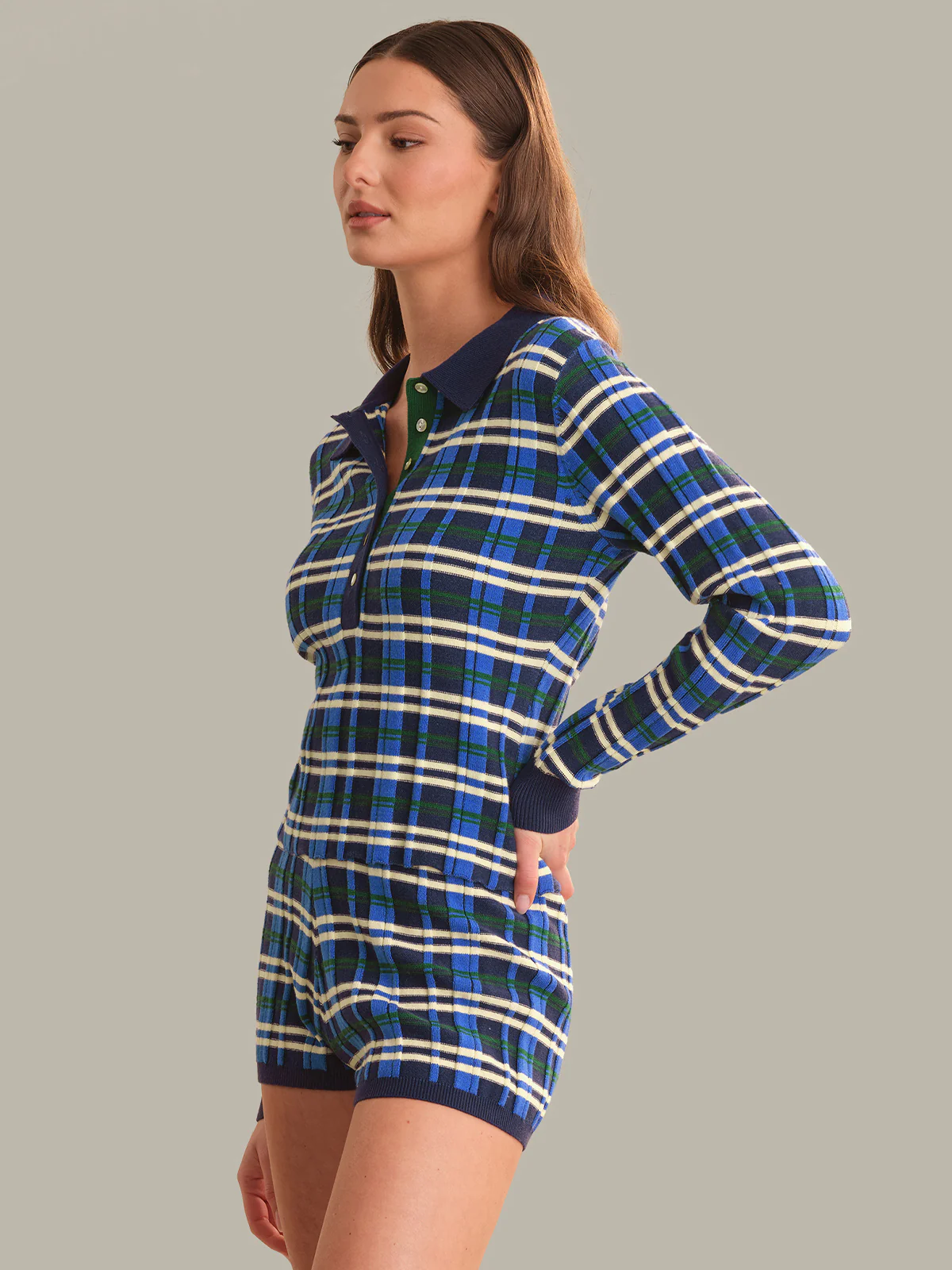 Sienna Plaid Rib Polo Top - Image 2
