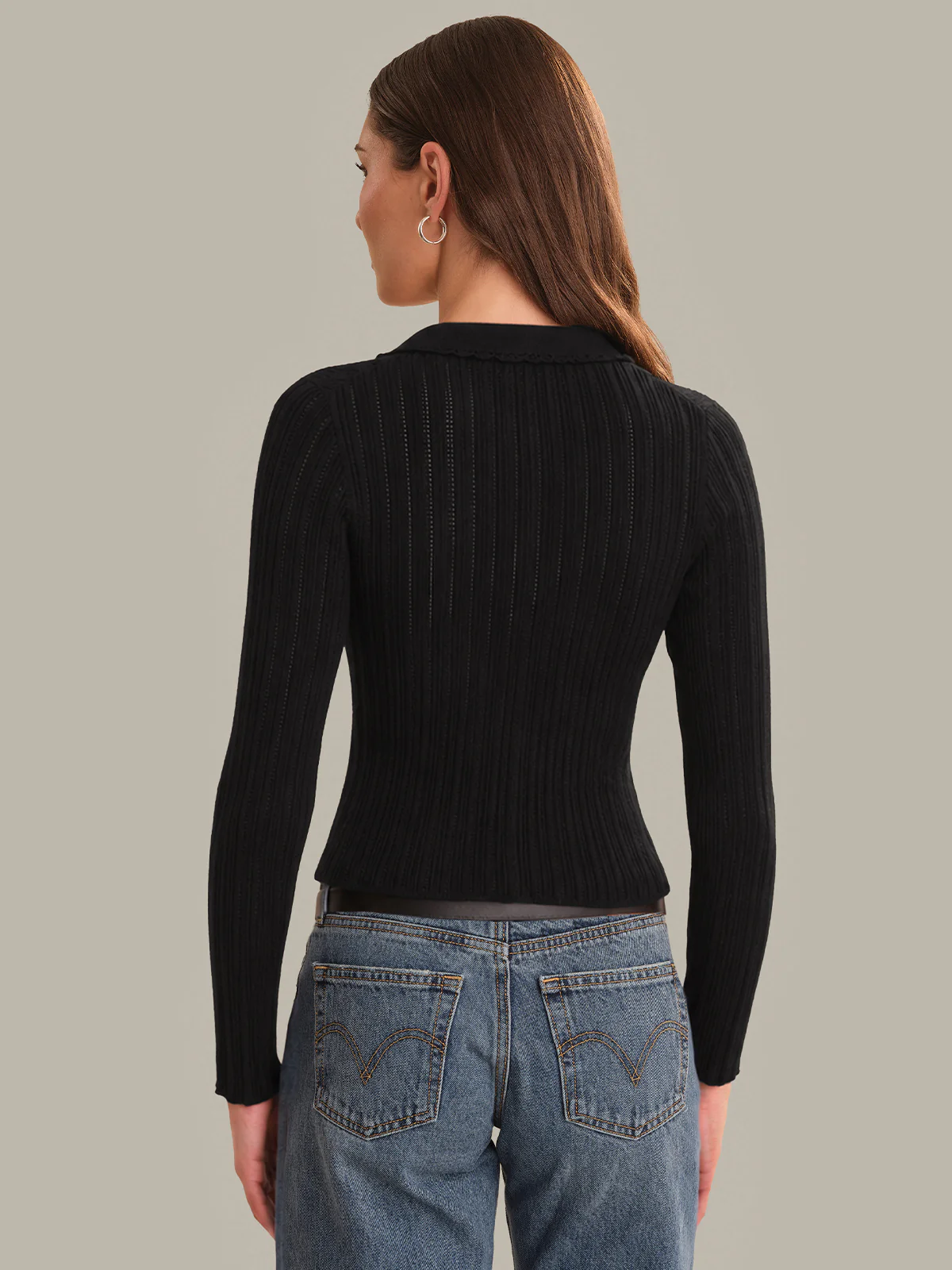 Tabitha Crochet Collar Long Sleeve Henley - Image 3