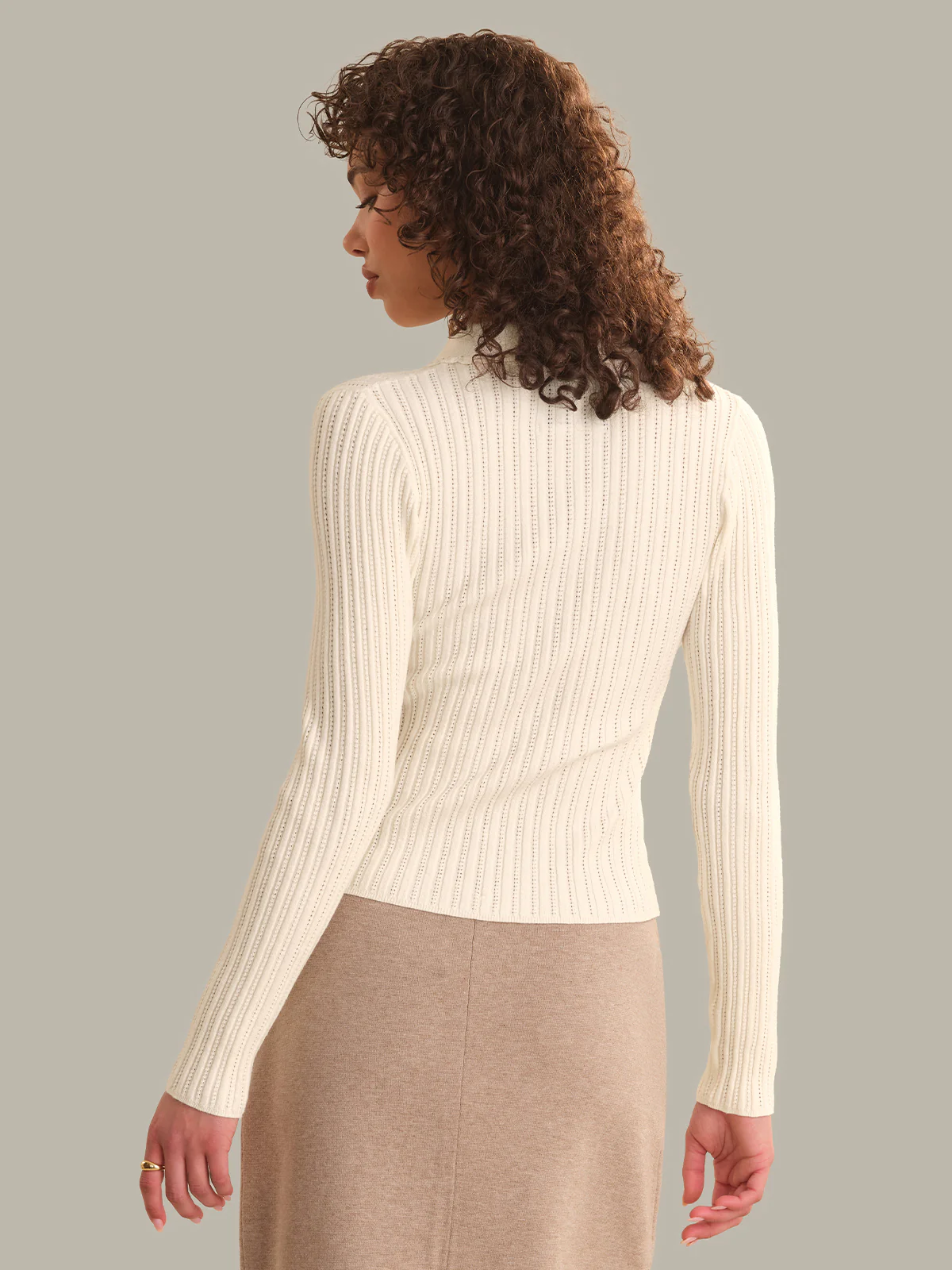 Tabitha Crochet Collar Long Sleeve Henley - Image 3