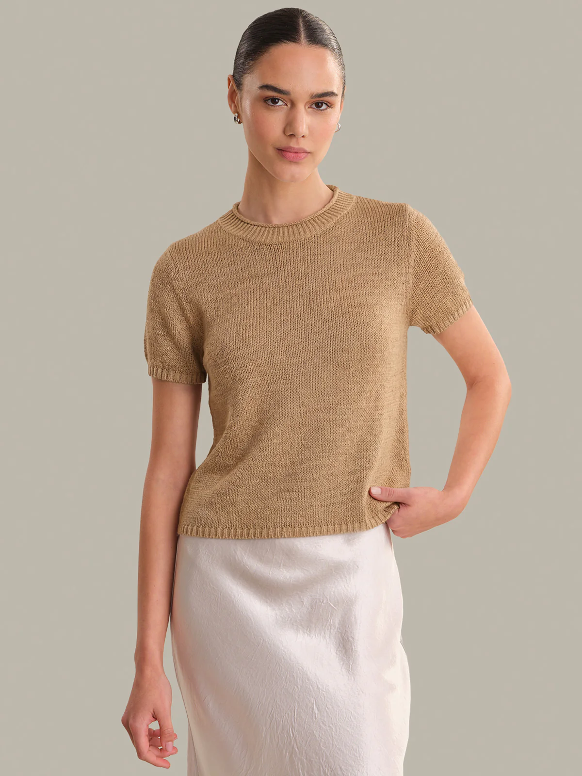 Terri: Roll Edge Short Sleeve Sweater